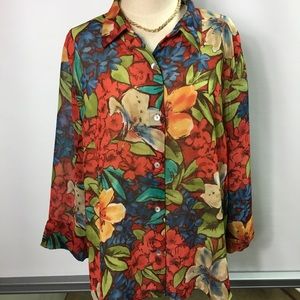 Alford Dunner floral‎ Blouse 3/4 Sleeves Red size18